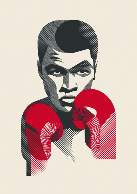 "Affiche vintage de boxe avec Muhammad Ali, champion mythique et légende sportive. Affiche iconique de collection boxe, représentant un combat légendaire et une star internationale de la boxe. Souvenir de l'histoire de la boxe."