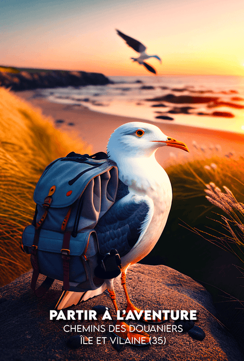 Affiche Bretagne - Partir à l'aventure - Chemins des douaniers Île et Vilaine