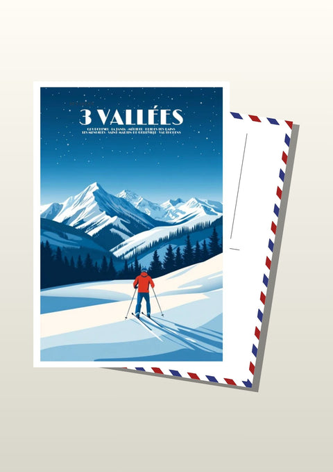 Carte postale 3 Vallées - Station de Ski Vintage