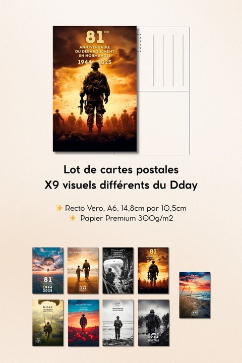 Lot de 9 Cartes Postales D-Day Normandie