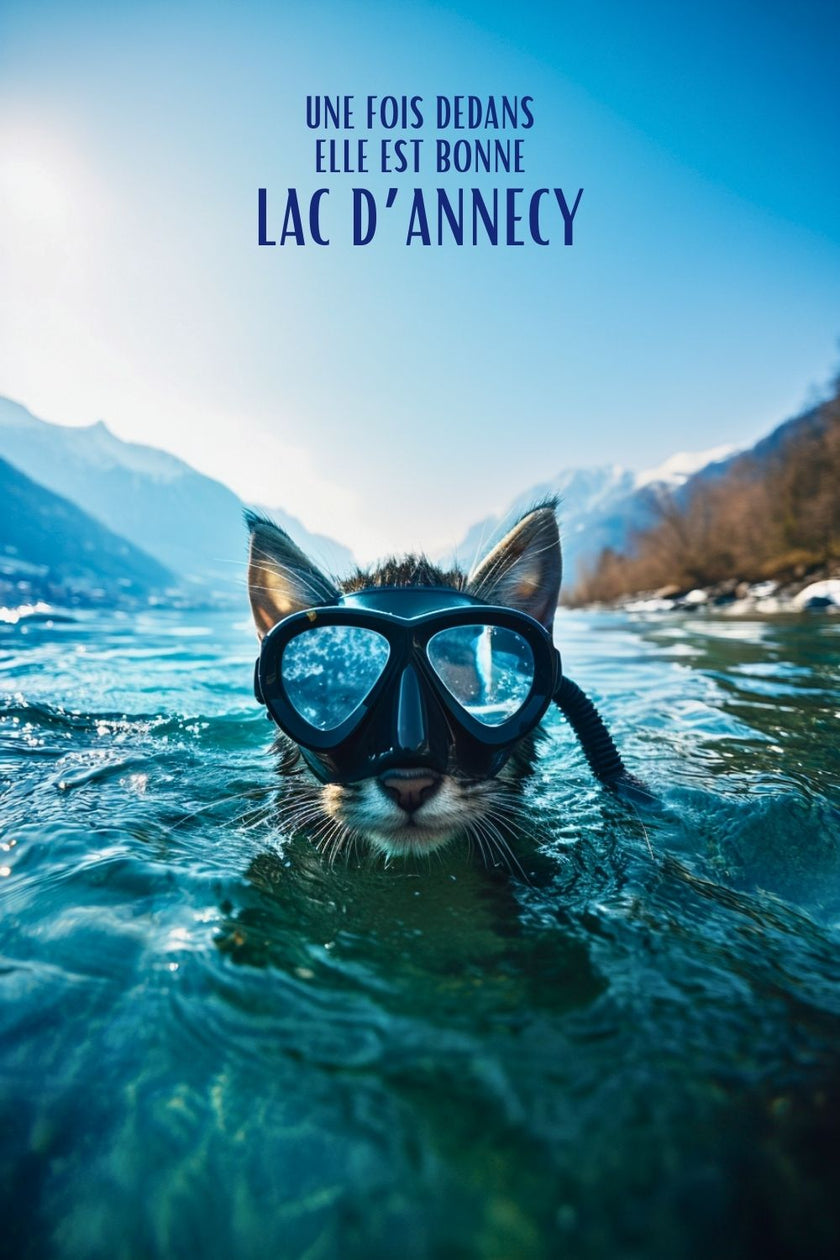 Affiche humoristique Chat Lac d'Annecy