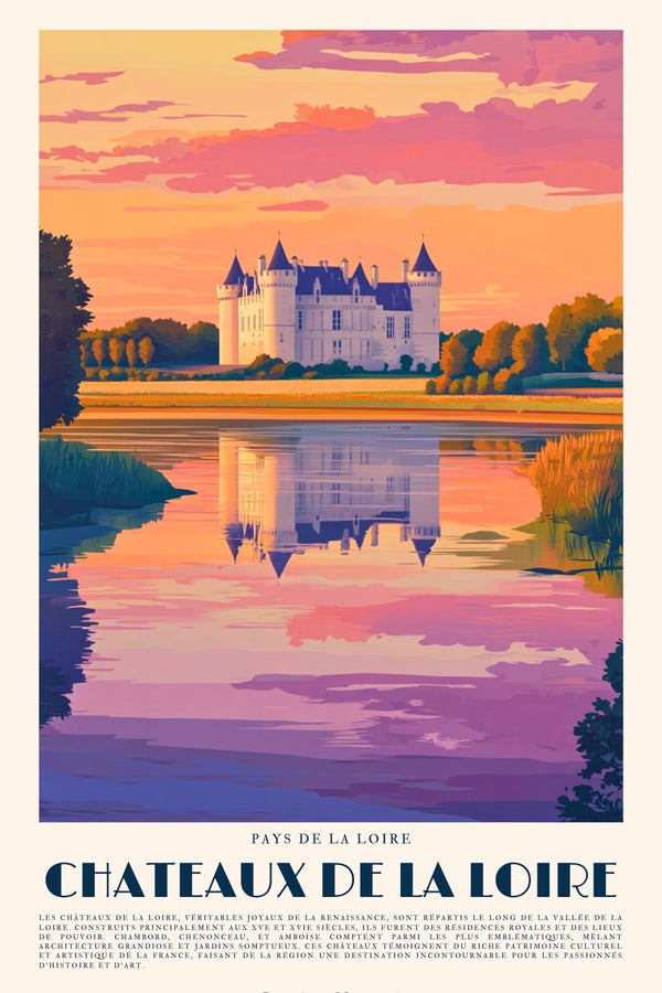 chateaux loire paysage coucher soleil vintage retro