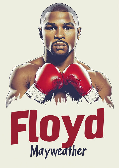 "Affiche/poster de sport vintage Floyd Mayweather, design contemporain et moderne, décoration artistique, élégance sportive, création originale, oeuvre moderne, style raffiné, expression artistique, beauté du sport, culture contemporaine."