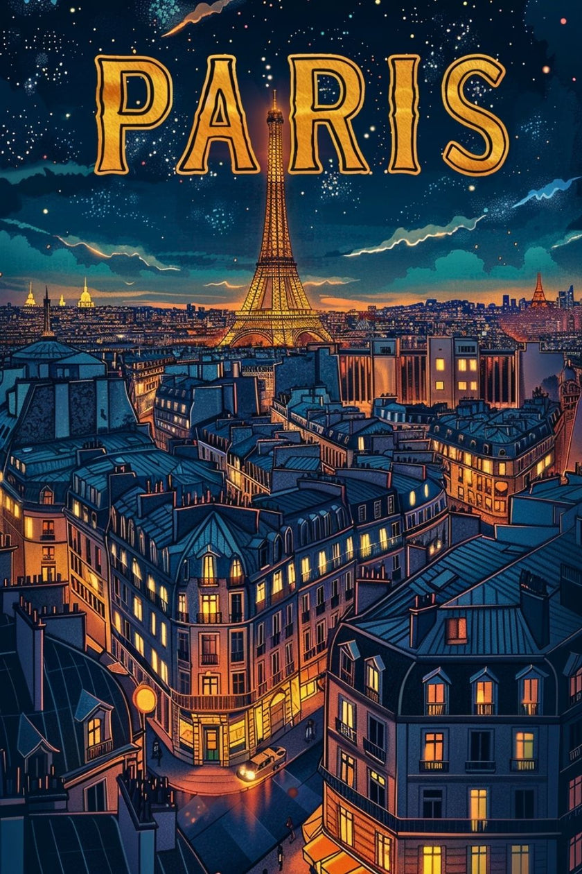 Affiche Paris de nuit rétro