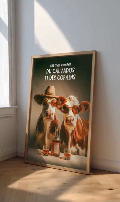 Affiche Normandie - Vache & Calva humoristique