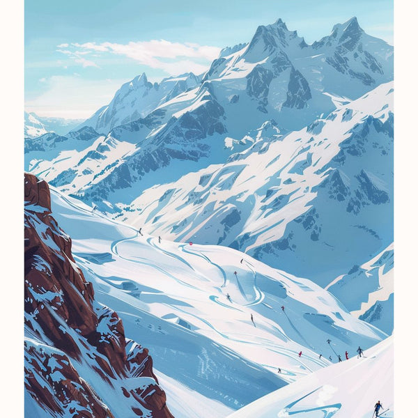 Poster ski vintage rétro Alpes neige skieur