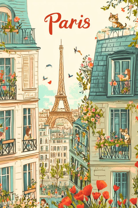 Affiche Appartement avec Chat Parisien et Tour Eiffel