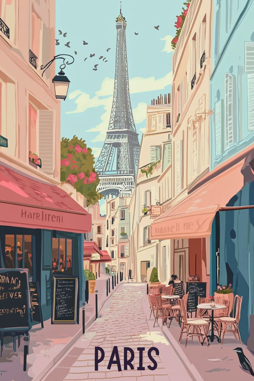 Affiche Paris Tour Eiffel rose pastel