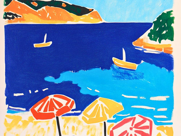 aesthetic tendance minimaliste peinture plage palmier bleu bord de mer Affiche Poster Vintage Retro Deco Mural