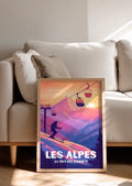 Affiche Alpes - Coucher de soleil ski Montagne