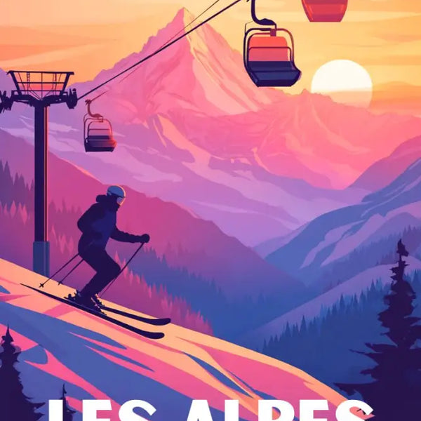 Captivantes, Affiches, Coucher de Soleil, Ski, Alpes, Montagne, Décoration, Murale, Photographie, Paysage.
