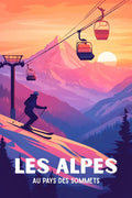 Captivantes, Affiches, Coucher de Soleil, Ski, Alpes, Montagne, Décoration, Murale, Photographie, Paysage.