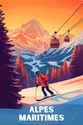 Affiche, Ski, Alpes Maritimes, Idée, Cadeau, Déco, Design, Unique, Montagne, Décoration murale.