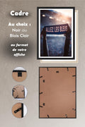 Affiche Bleu Supporter Allez les Bleus avec cadre noir ou bois clair au format de l'affiche