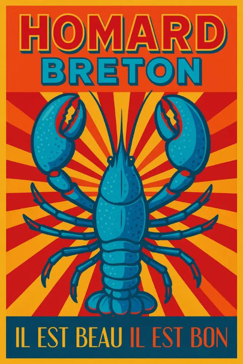 Affiche, Vintage, Unique, Publicité, Homard, Breton, Design, Rétro, Décoration, Murale