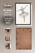 Choix du cadre noir ou bois clair pour l'affiche Danse Danse Minimaliste, système d'accroche au dos