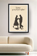 Affiche Danse Un amour qui ne perd pas le rythme, un couple âgé dansant en silhouette, encadrée noir au-dessus d'un canapé, déco murale salon