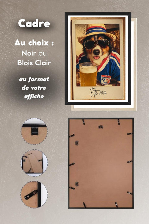 Affiche Foot Rire Mondial 2026 avec cadre noir ou bois clair au format de l'affiche