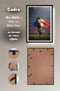 Affiche Football France joueur et drapeau avec cadre noir ou bois clair au format de l'affiche