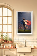 Poster Football France joueur et drapeau dans un cadre bois clair, décoration murale de cuisine