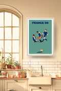 Poster France 98 la magie du football dans un cadre bois clair, décoration murale de cuisine