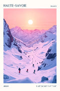 Affiche Haute Savoie coucher de soleil montagne neige