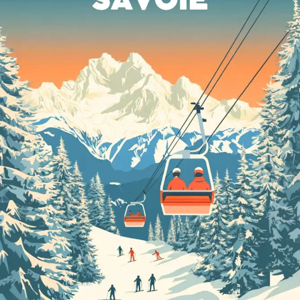 Affiche Haute Savoie télécabine station ski Alpes