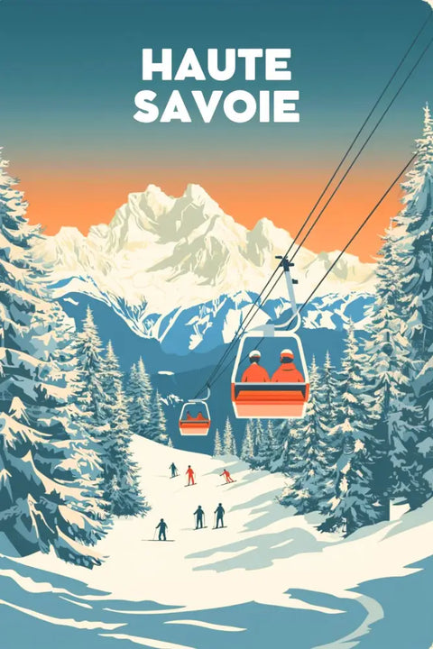 Affiche Haute Savoie télécabine station ski Alpes