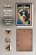 Affiche Match Foot marrante fan footix avec cadre noir ou bois clair au format de l'affiche