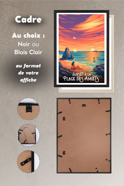 Détail du cadre noir de l'affiche Plage des Amiets, finition premium