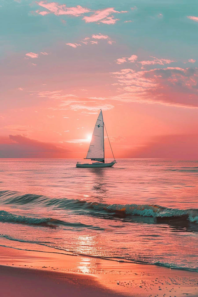 Affiche Voilier - Plage Coucher de Soleil