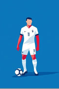 "Affiche de football minimaliste pour la fan zone, équipe de France, maillot blanc numéro 11. Idée cadeau parfaite pour un fan de football. "