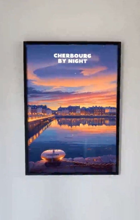 Affiche Cherbourg - Port de nuit